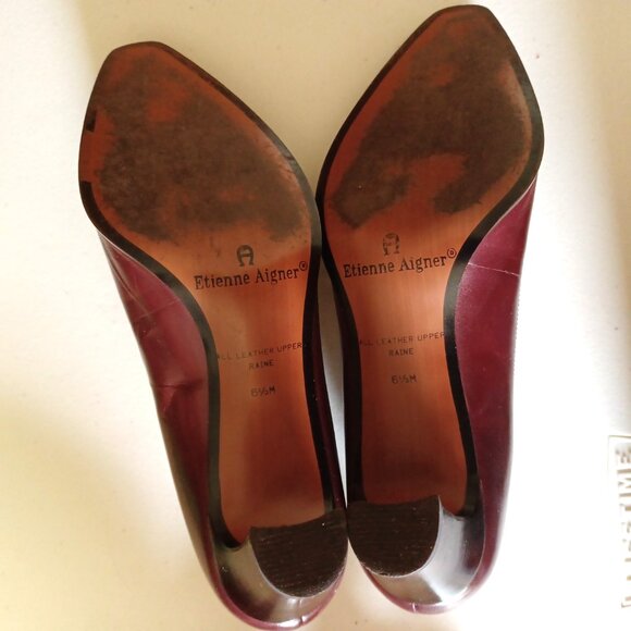 Vintage 90s Etienne Aigner Oxblood Leather Pumps, Sz 6.5, Minimalist - Picture 7 of 8